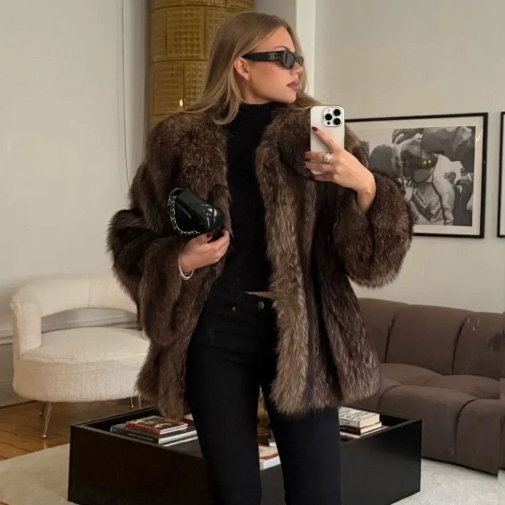 Brown faux fur vintage coat